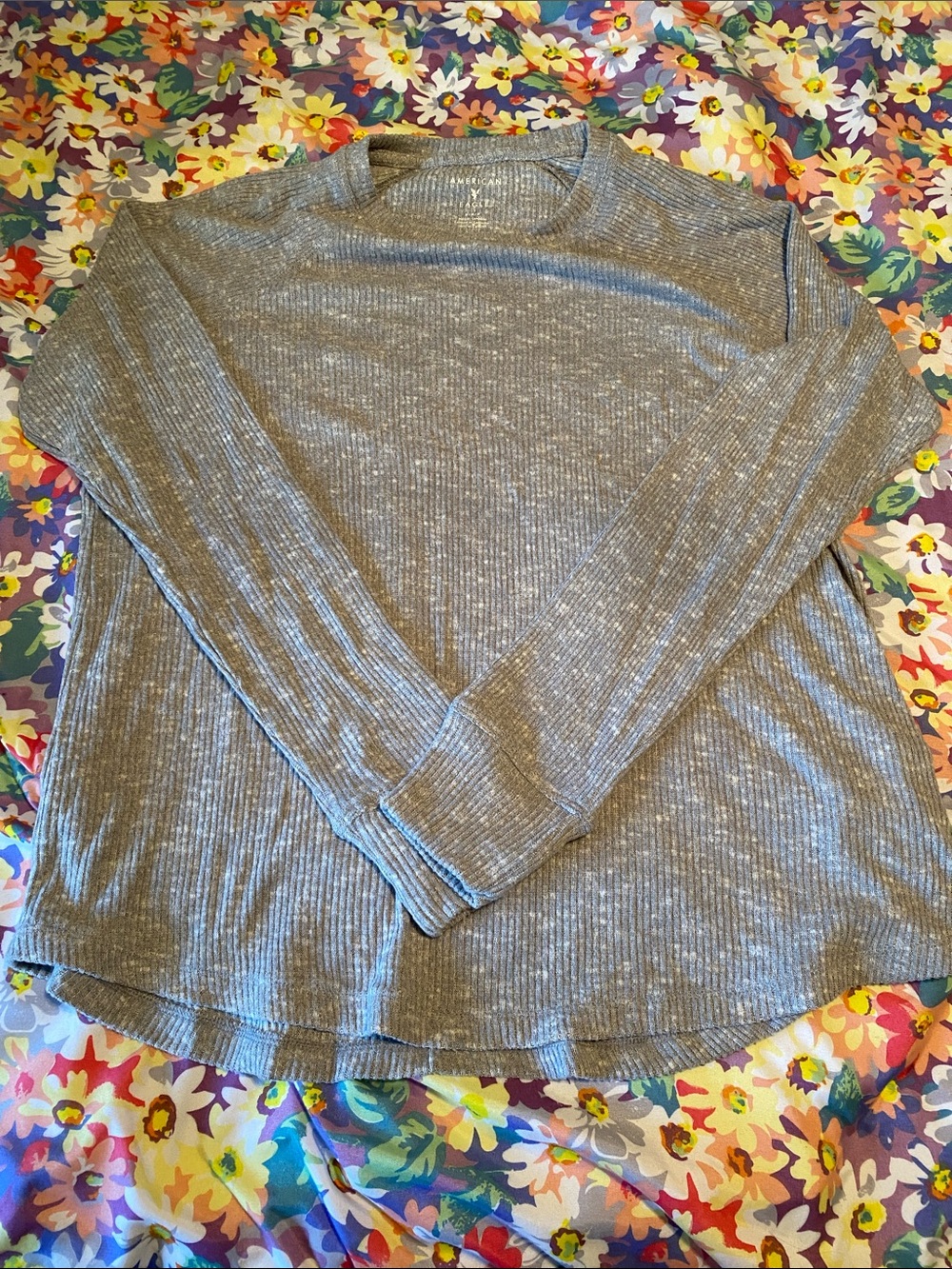 American Eagle Outfitters Gray Ribbed Crewneck Top